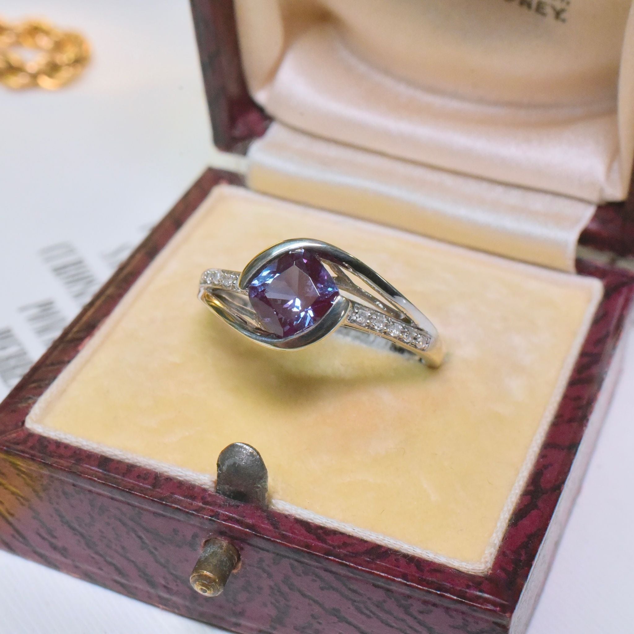 Modern 9ct White Gold Man-Made Colour Change Sapphire And Diamond Ring - London