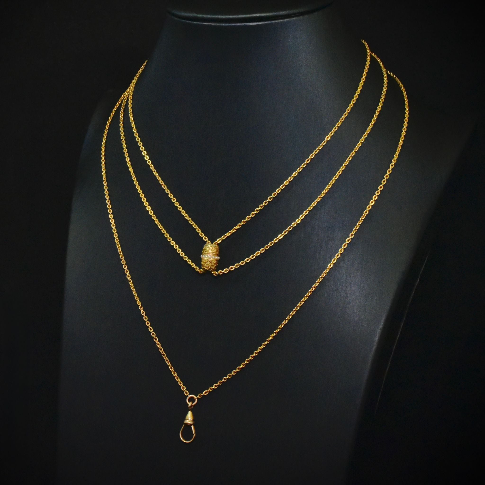 Antique ‘Gold Filled’ - 10% Gold, Slide Muff/ Long Chain - Circa 1900-1910