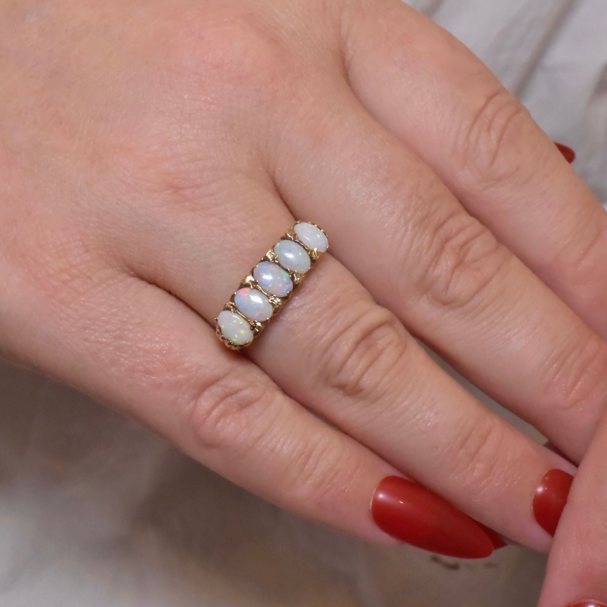 Vintage 9ct Yellow Gold Solid Opal ‘Half Hoop’ Ring - London 1972