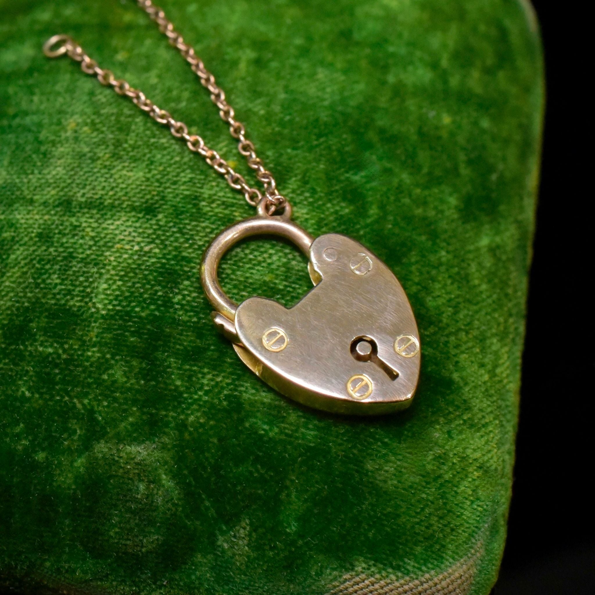Antique Australian 9ct Rose Gold Heart Padlock Clasp / Original Safety Chain - Circa 1910