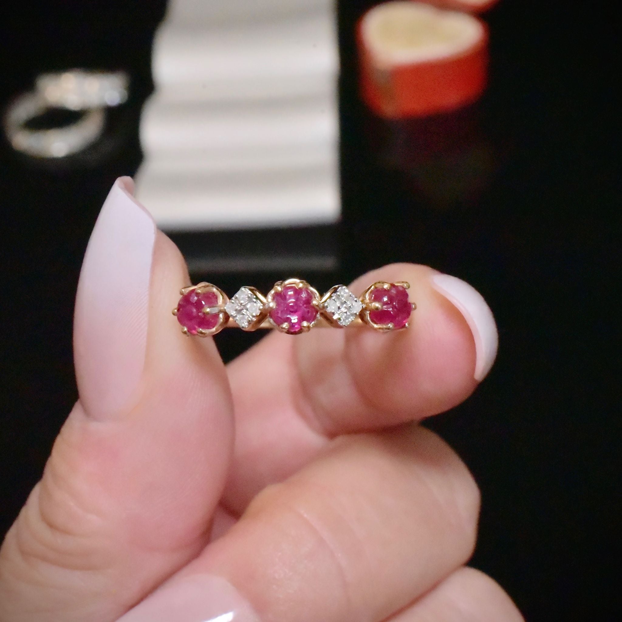 Contemporary 10ct Yellow Gold Carved Ruby And Diamond Ring - Birmingham 2018
