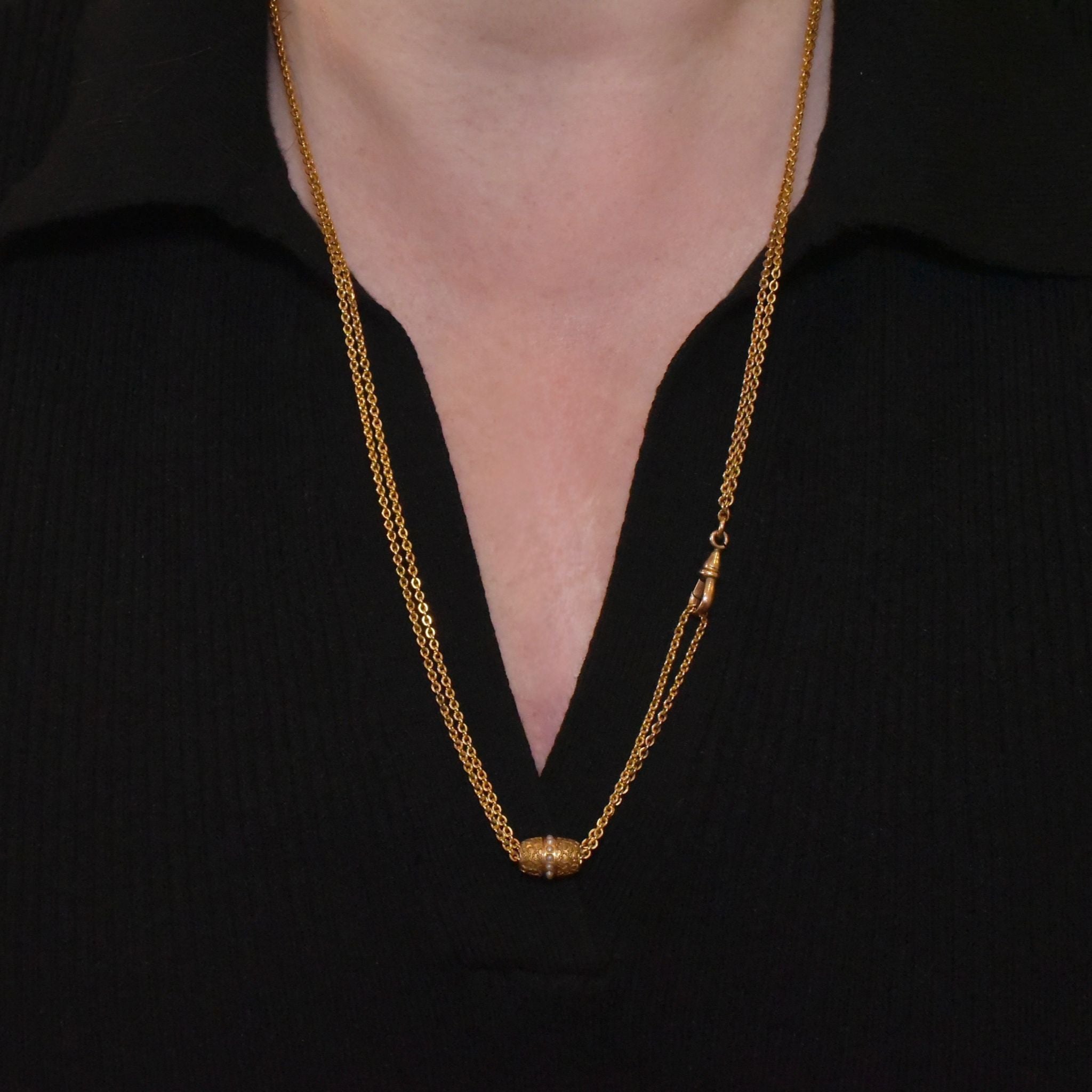 Antique ‘Gold Filled’ - 10% Gold, Slide Muff/ Long Chain - Circa 1900-1910