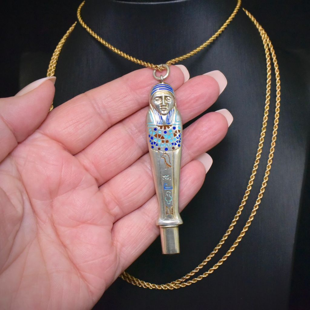 Antique Art Deco Egyptian Revival Silver And Enamel ‘Mummy’ Pencil Circa 1920-30