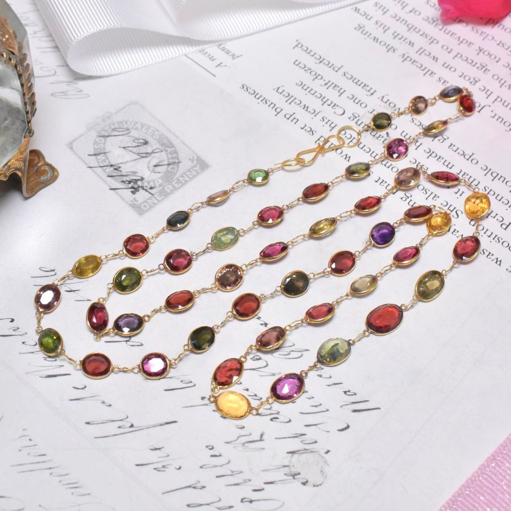 Vintage 9ct and 14ct Yellow Gold Multi-Gem Necklace - 60cm