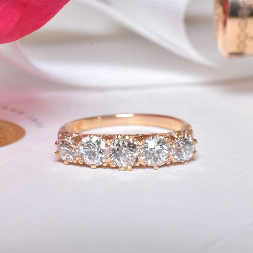 Antique 18ct Yellow Gold Diamond Five Stone Half Hoop Ring 1.28ct Circa 1900-1910 Independent Valuation Included In Purchase For $7,310 AUD