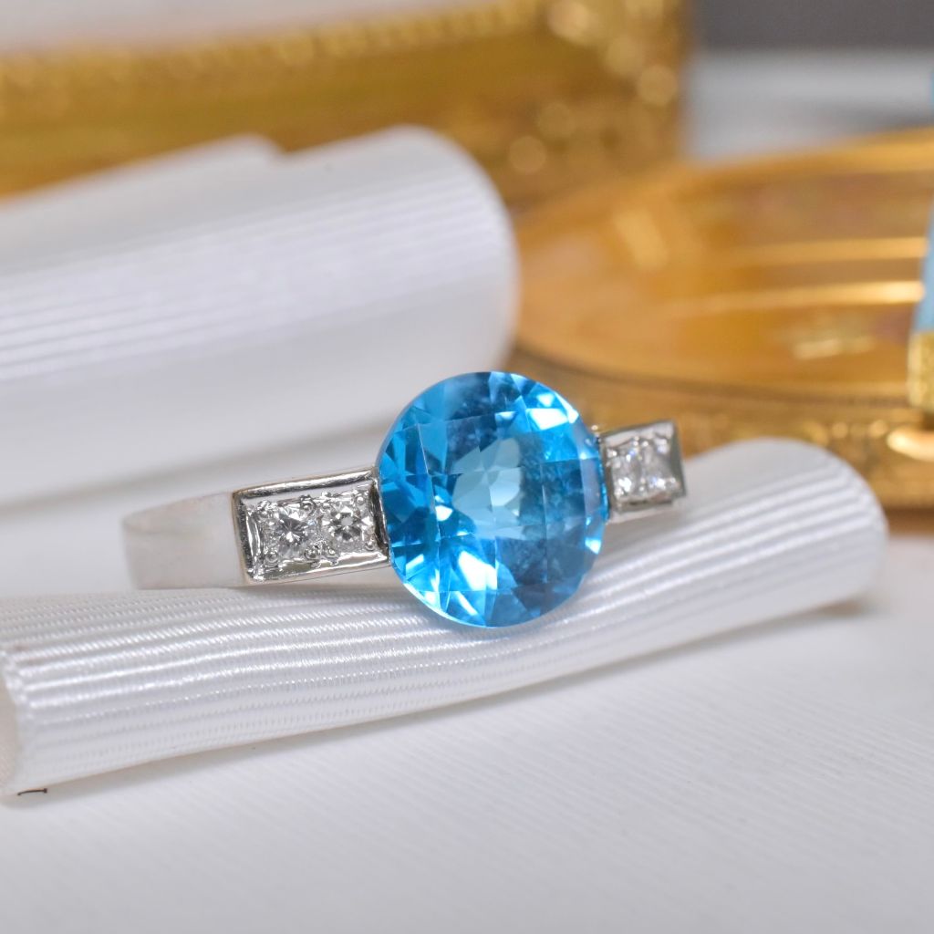 Superb 18ct White Gold Swiss blue Topaz And Diamond Ring