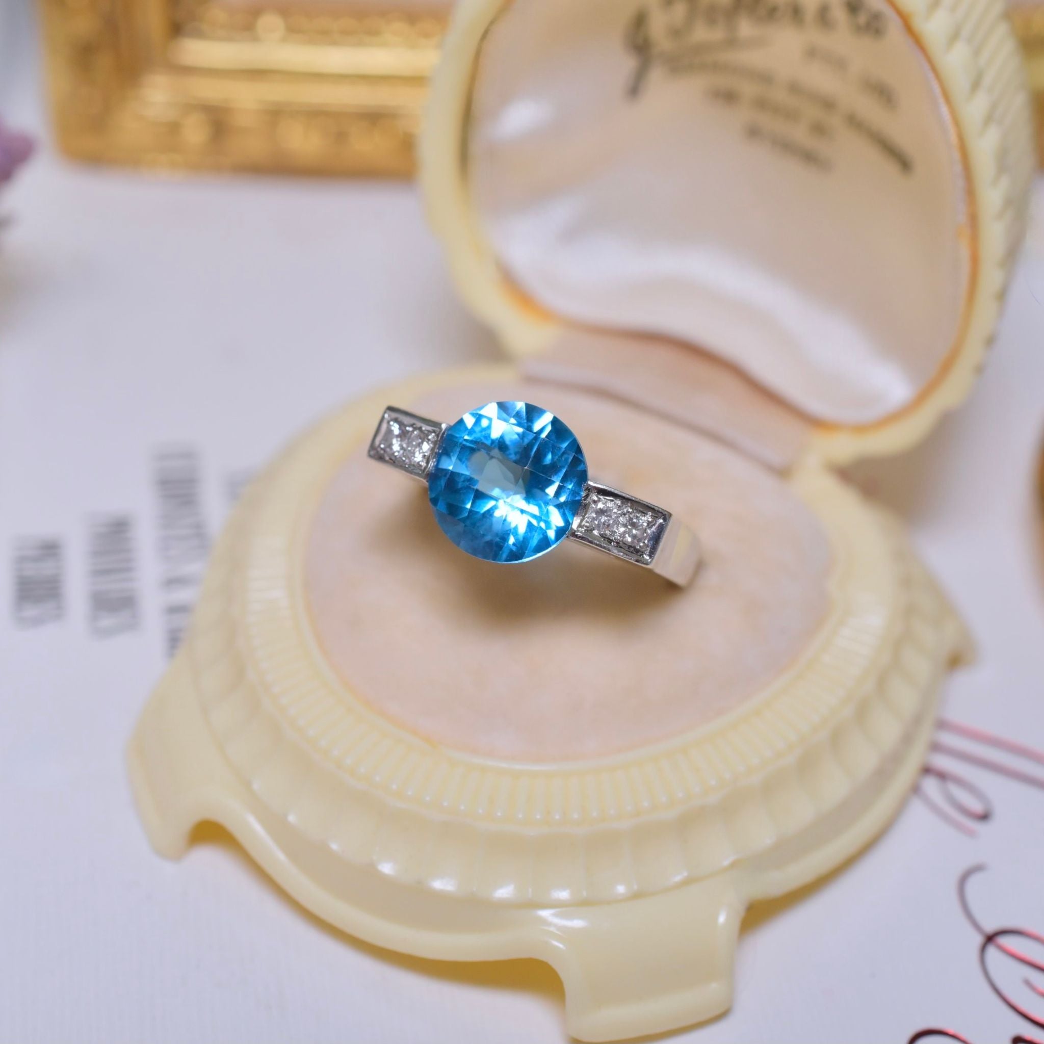 Superb 18ct White Gold Swiss blue Topaz And Diamond Ring