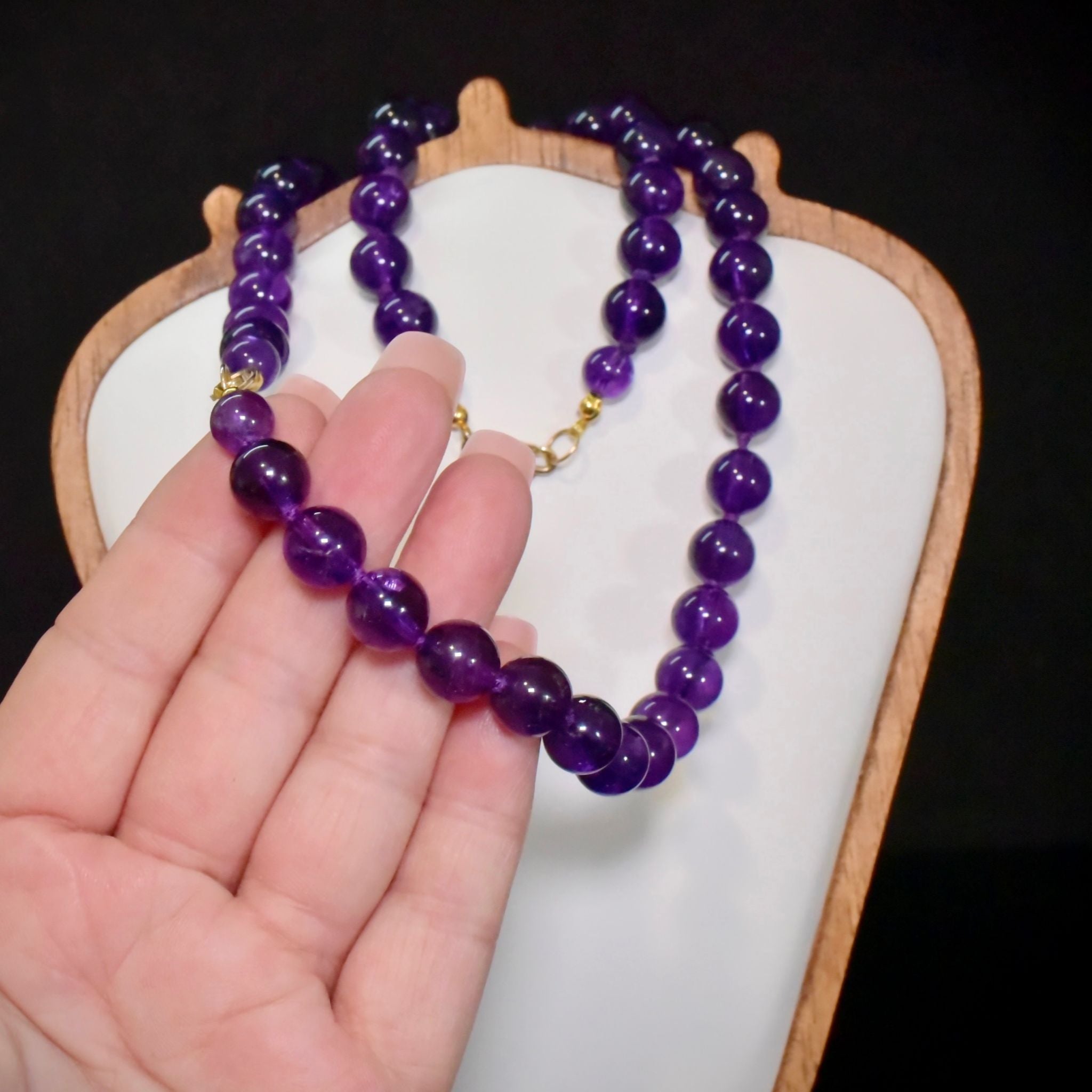 Stunning 14ct Yellow Gold And Amethyst Bead Necklace/Bracelet Set