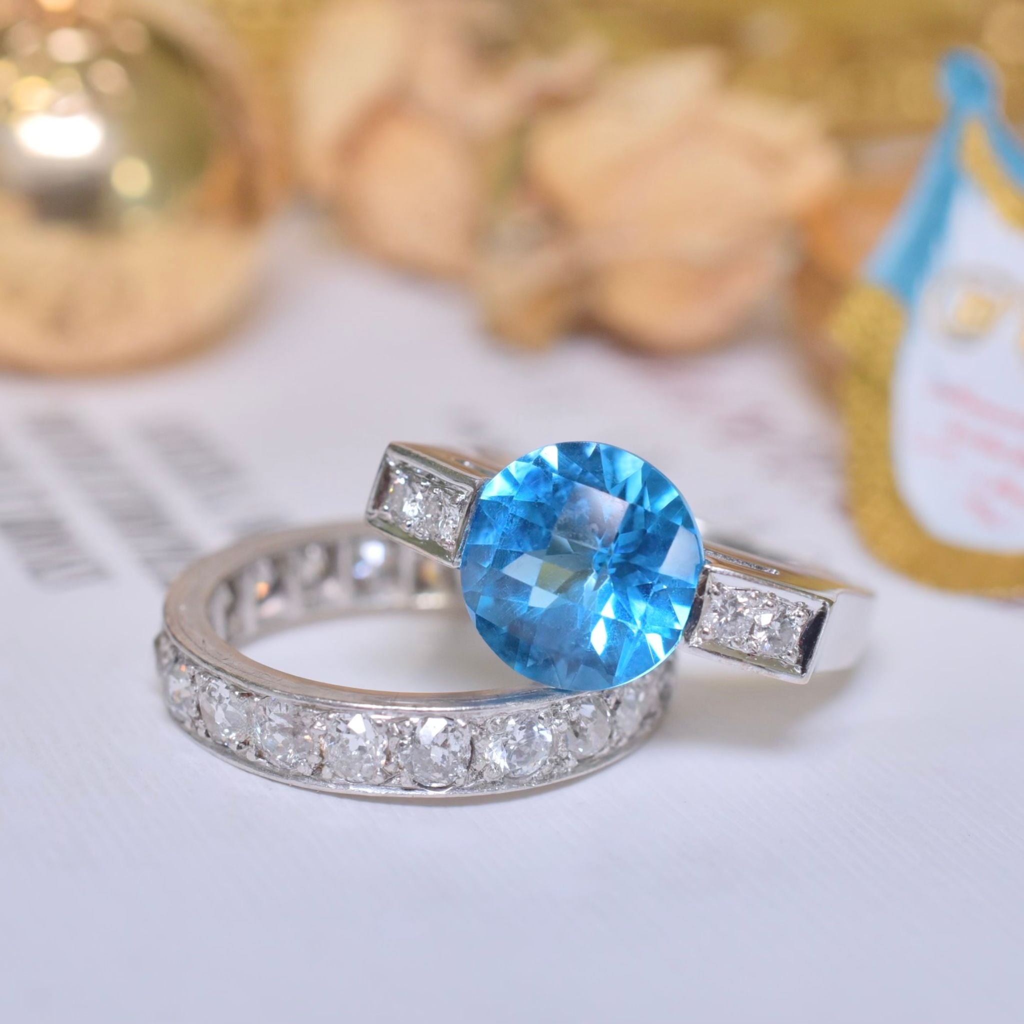 Superb 18ct White Gold Swiss blue Topaz And Diamond Ring