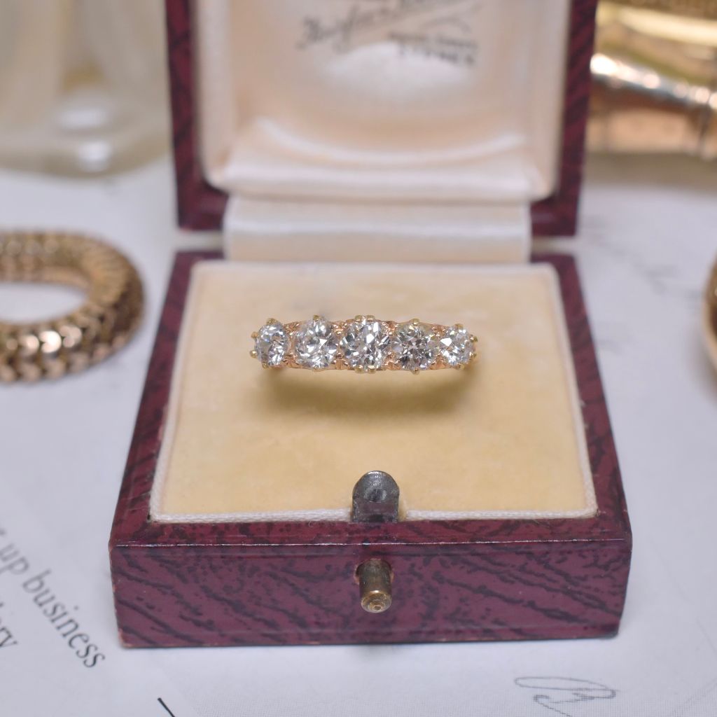 Antique 18ct Yellow Gold Diamond Five Stone Half Hoop Ring 1.28ct Circa 1900-1910 Independent Valuation Included In Purchase For $7,310 AUD