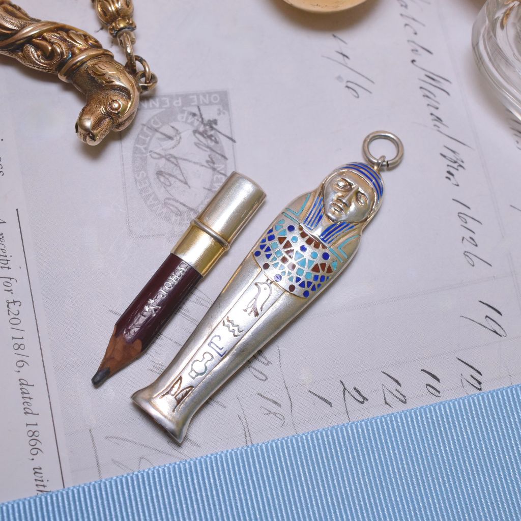 Antique Art Deco Egyptian Revival Silver And Enamel ‘Mummy’ Pencil Circa 1920-30