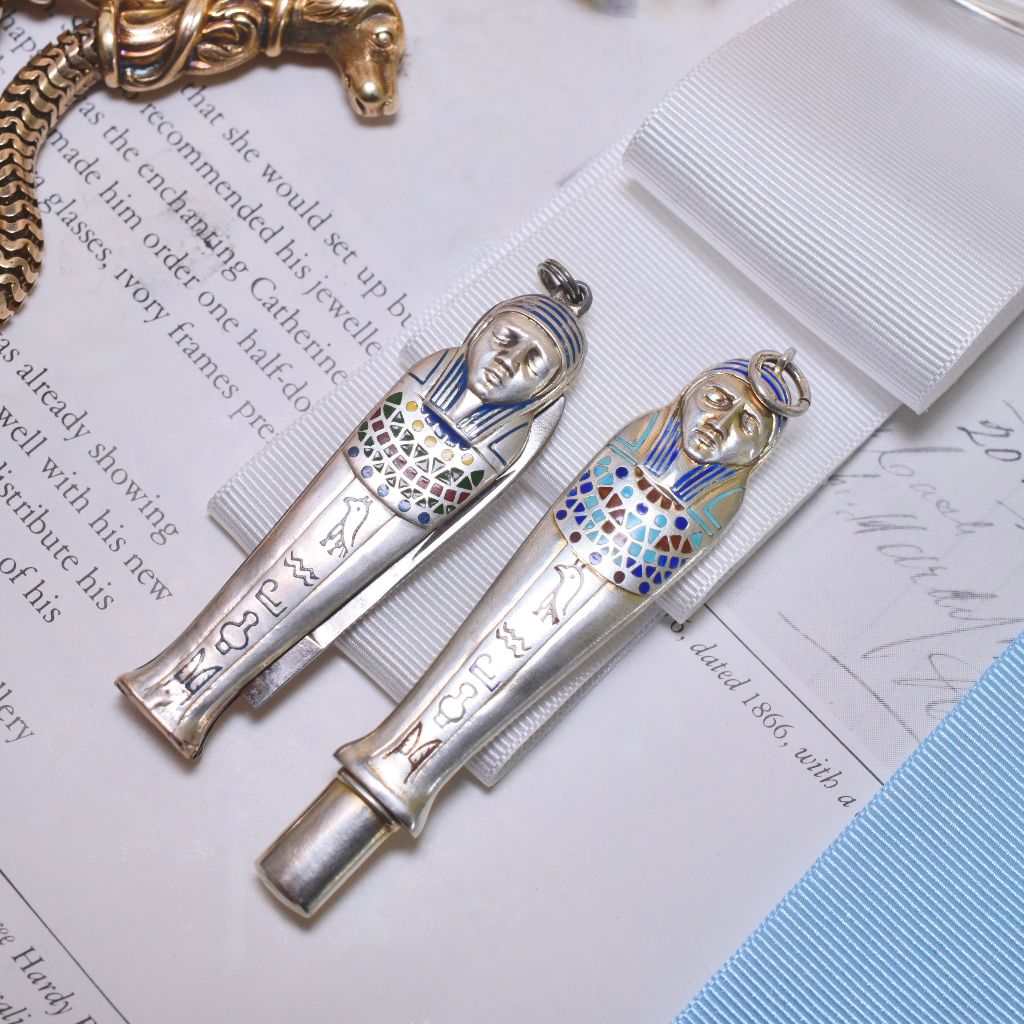 Antique Art Deco Egyptian Revival Silver And Enamel Opening Sarcophagus Pocket Kn*fe Circa 1925-30’s