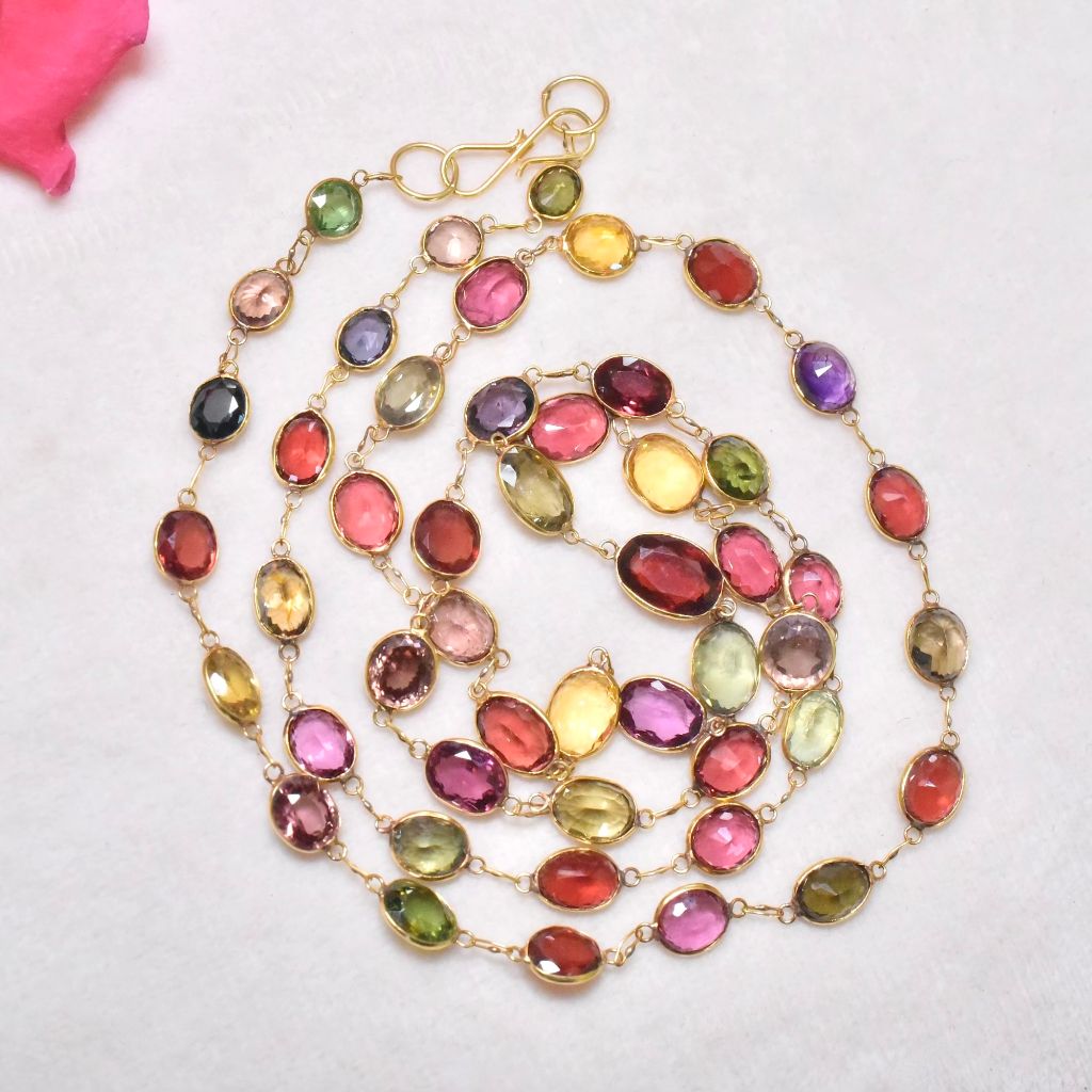 Vintage 9ct and 14ct Yellow Gold Multi-Gem Necklace - 60cm