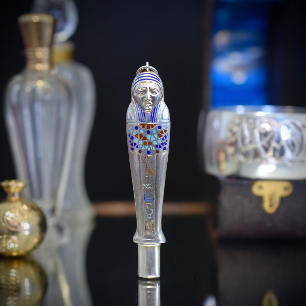 Antique Art Deco Egyptian Revival Silver And Enamel ‘Mummy’ Pencil Circa 1920-30