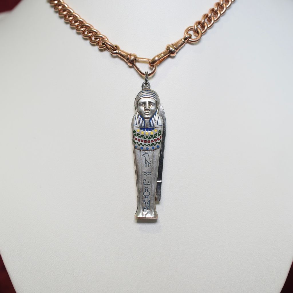 Antique Art Deco Egyptian Revival Silver And Enamel Opening Sarcophagus Pocket Kn*fe Circa 1925-30’s