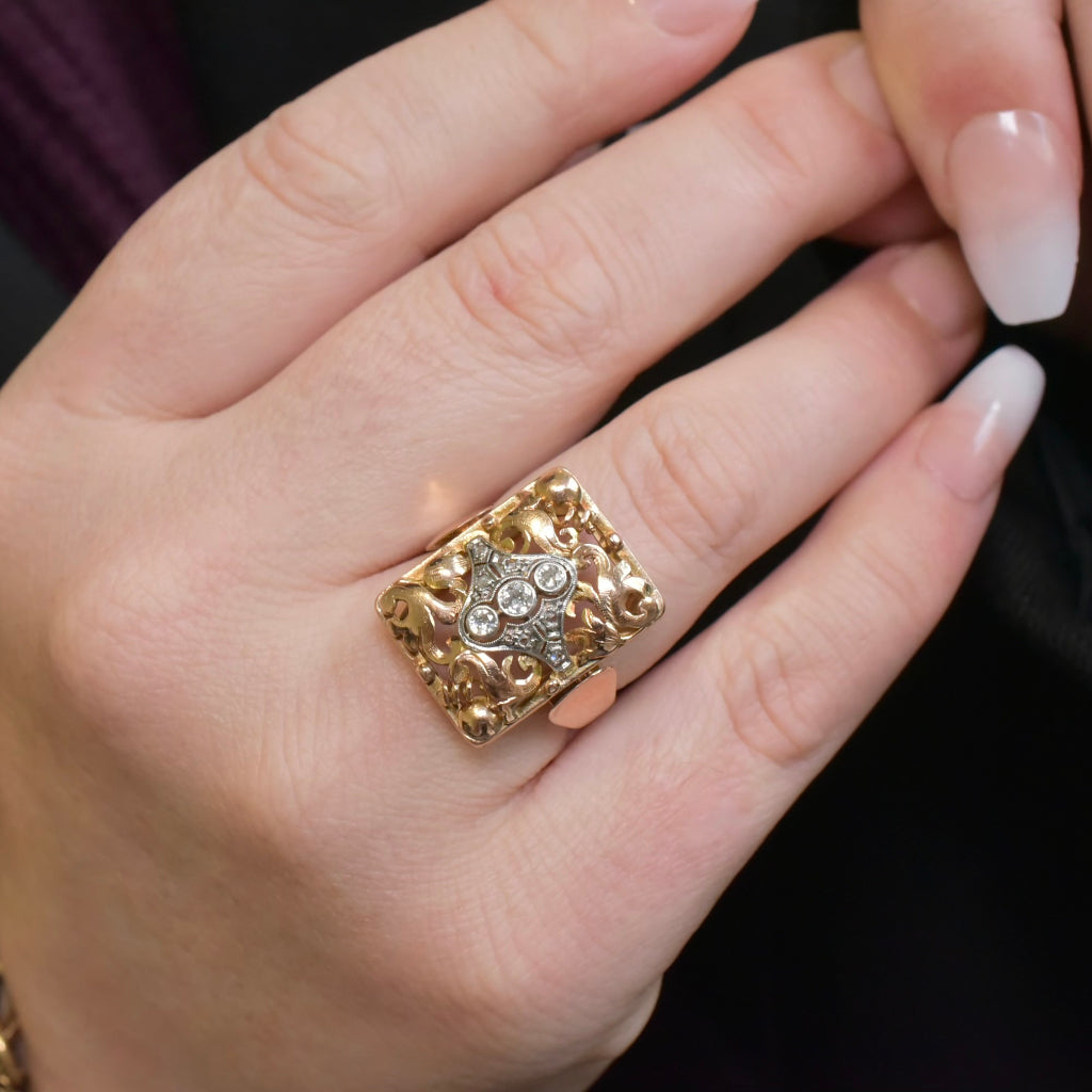 Antique Art Deco 14ct Rose Gold And Diamond Ring Circa 1925