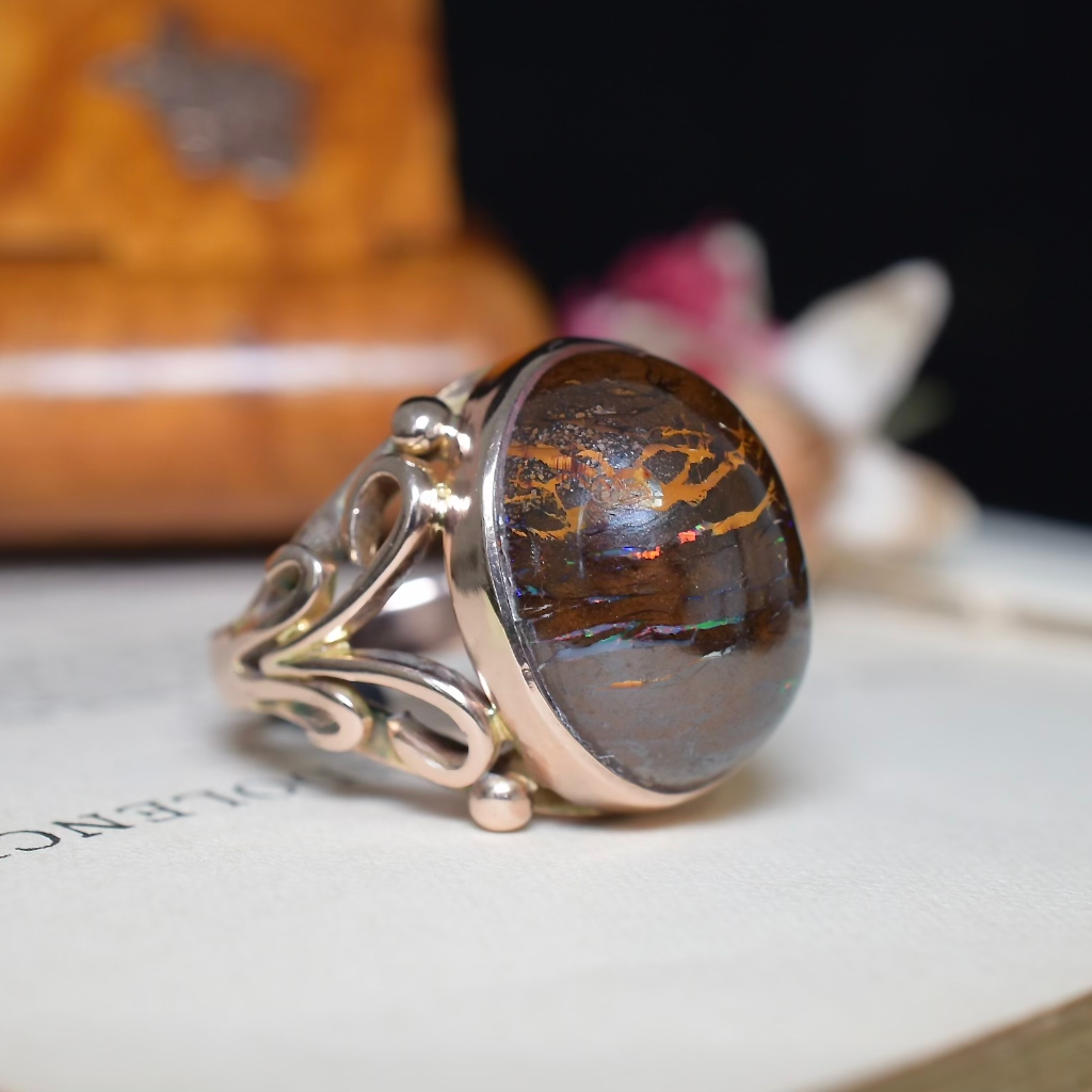 Vintage 9ct Rose Gold Boulder Opal Ring