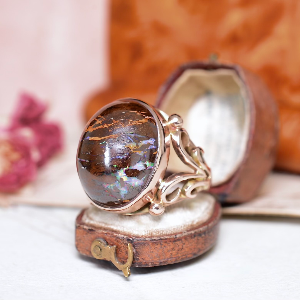Vintage 9ct Rose Gold Boulder Opal Ring