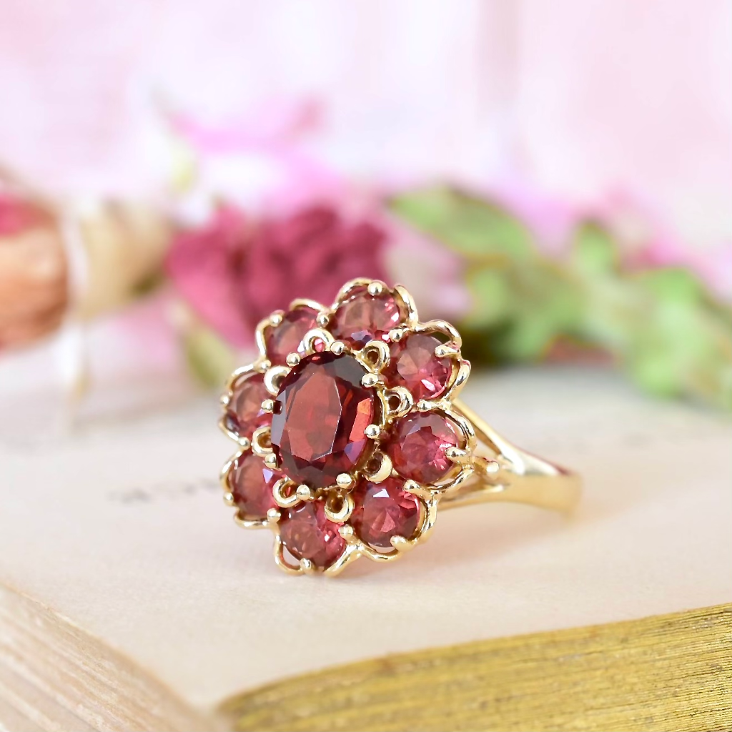 Modern 9ct Yellow Gold Garnet ‘Daisy’ Cluster Ring