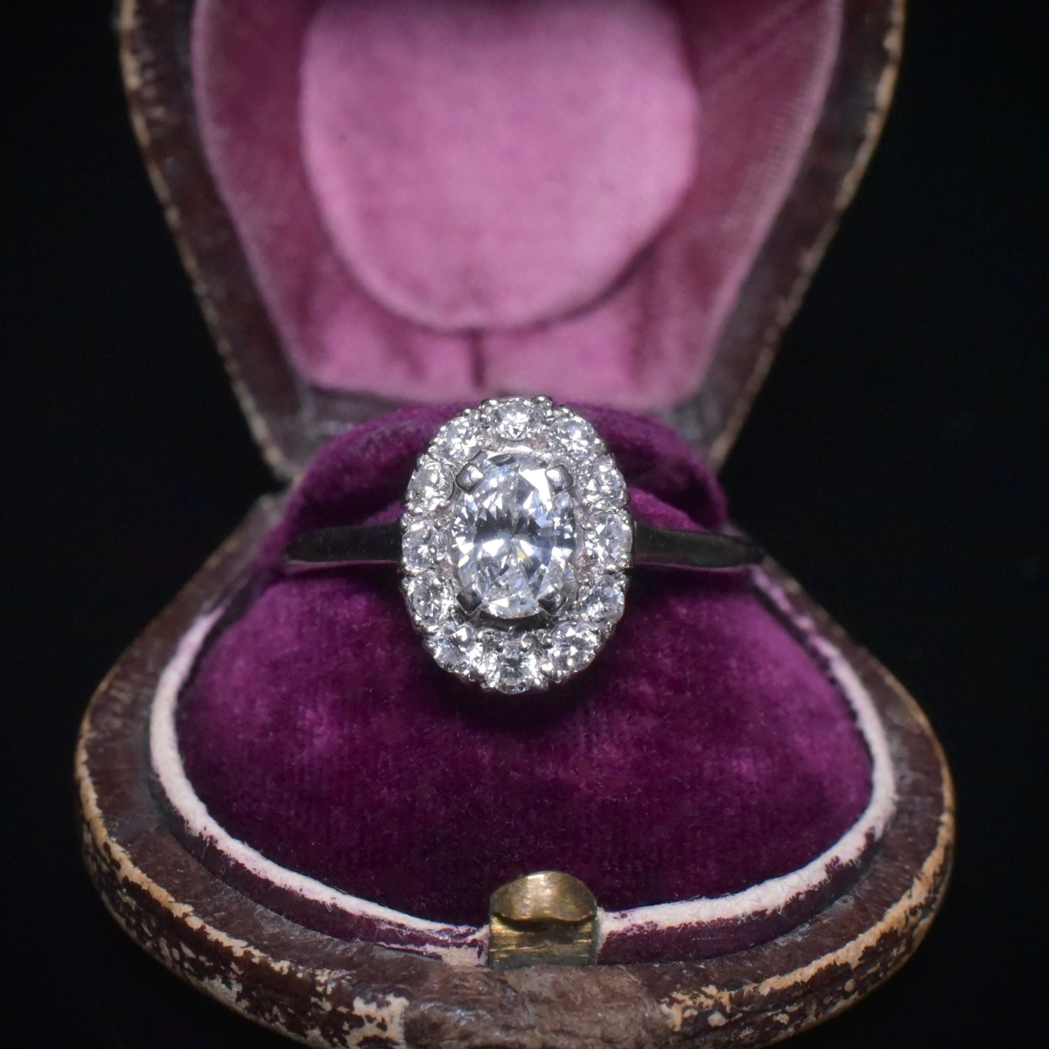 Outstanding Vintage 18ct White Gold Oval Diamond Halo Cluster Ring - 0.92ct Independent Valuation Included For $10,000 AUD