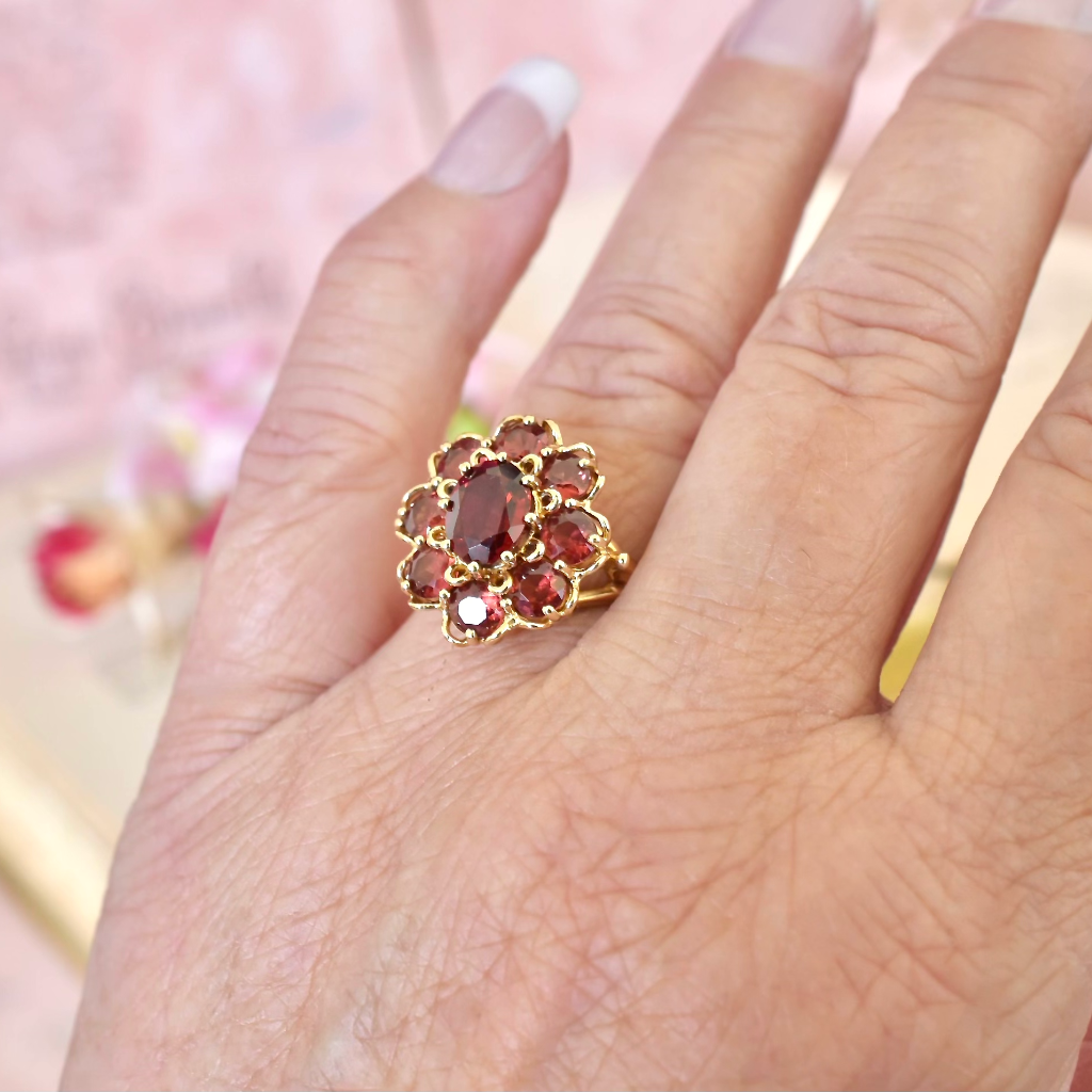 Modern 9ct Yellow Gold Garnet ‘Daisy’ Cluster Ring