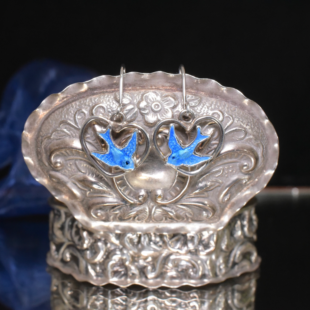 Vintage Australian Sterling Silver And Enamel ‘Bluebird’ Earrings - Lustre Circa 1960’s