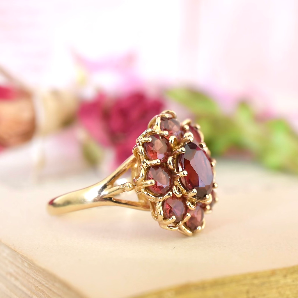 Modern 9ct Yellow Gold Garnet ‘Daisy’ Cluster Ring