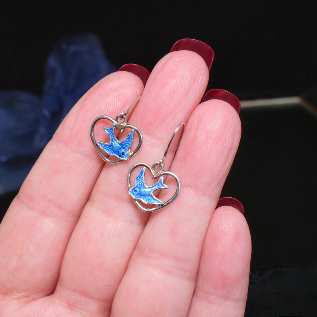 Vintage Australian Sterling Silver And Enamel ‘Bluebird’ Earrings - Lustre Circa 1960’s