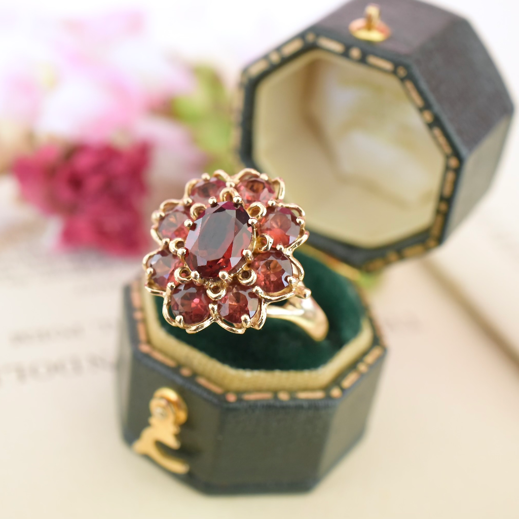 Modern 9ct Yellow Gold Garnet ‘Daisy’ Cluster Ring