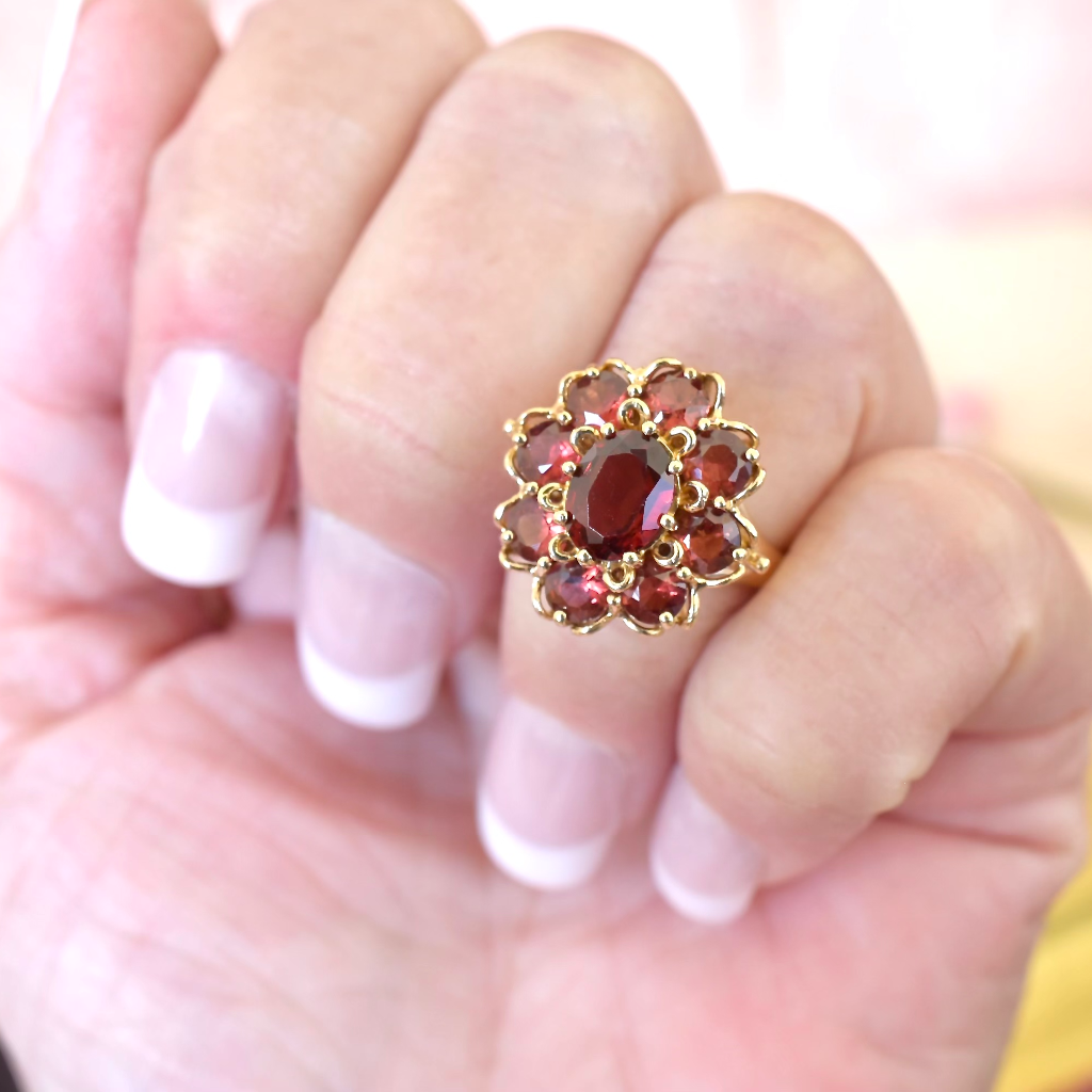 Modern 9ct Yellow Gold Garnet ‘Daisy’ Cluster Ring