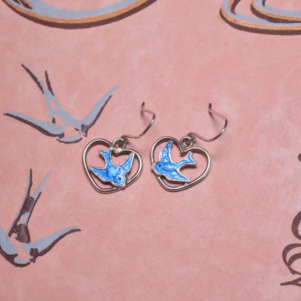 Vintage Australian Sterling Silver And Enamel ‘Bluebird’ Earrings - Lustre Circa 1960’s