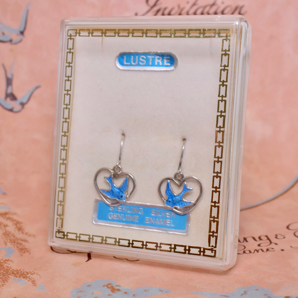 Vintage Australian Sterling Silver And Enamel ‘Bluebird’ Earrings - Lustre Circa 1960’s