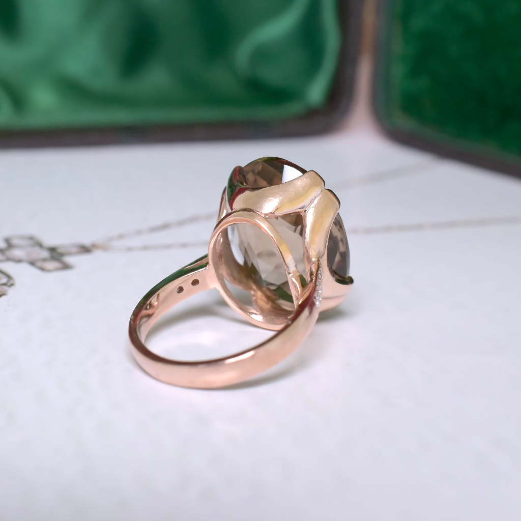 Modern 9ct Rose Gold Smoky Quartz And Diamond Ring