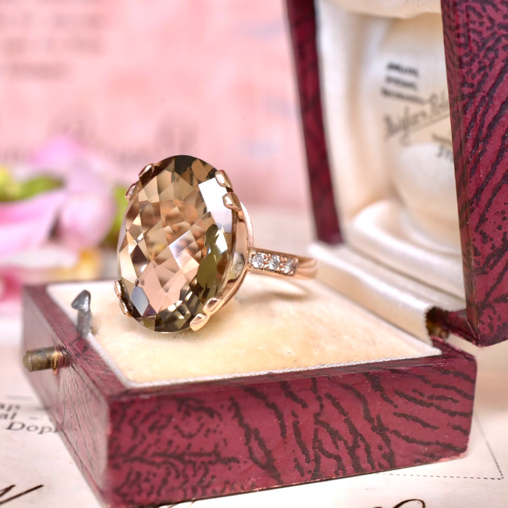 Modern 9ct Rose Gold Smoky Quartz And Diamond Ring