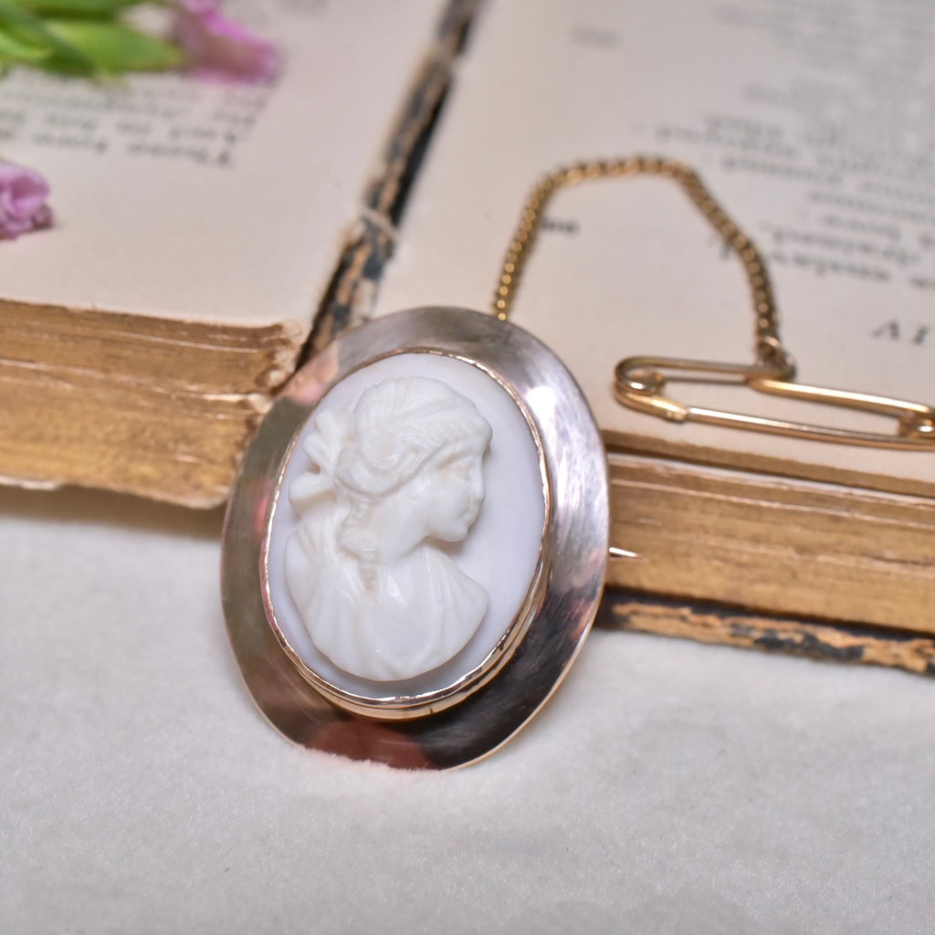 Antique Australian 9ct Rose Gold Conch Shell Cameo Brooch By Willis And Sons Circa 1910-15