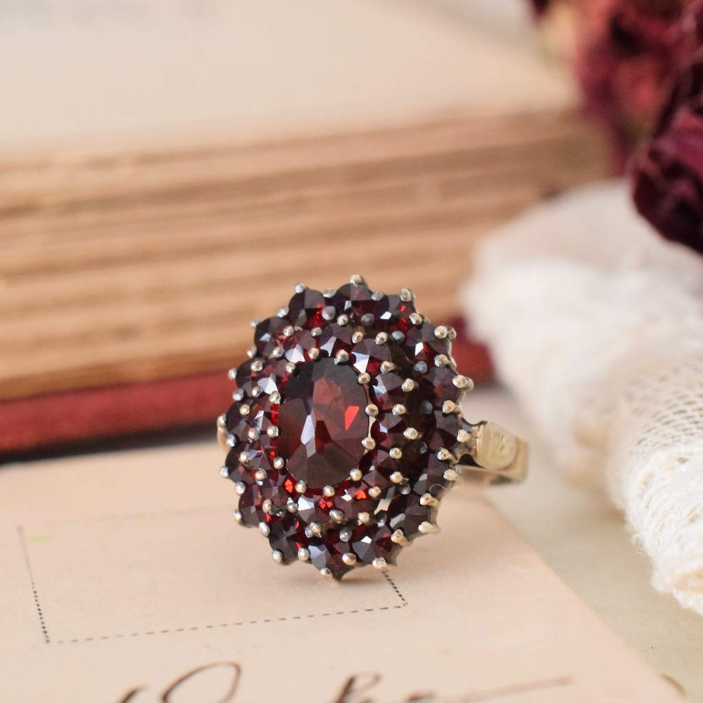 Early 20th Century Silver Gilt Bohemian Garnet Ring