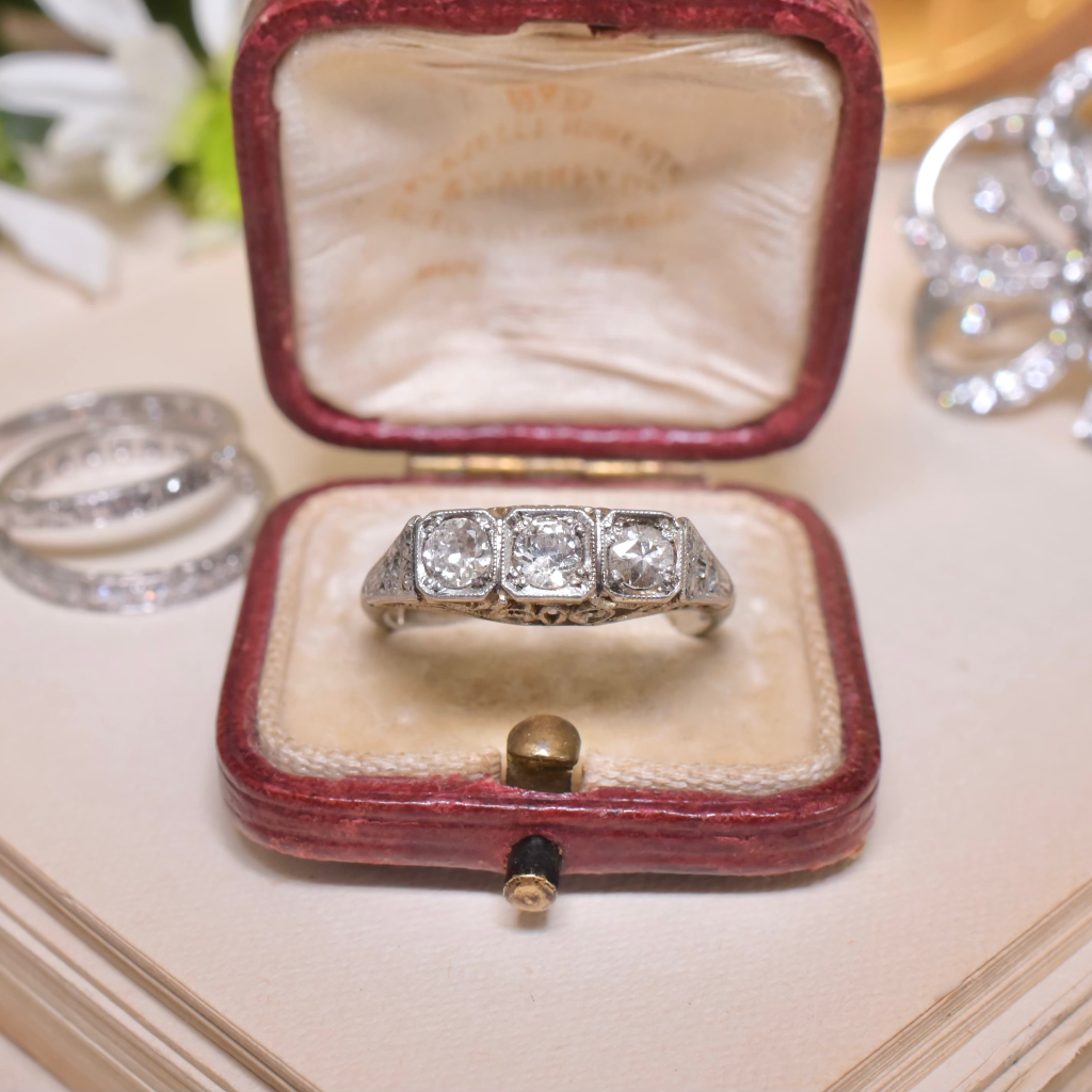 Antique Art Deco Australian 18ct White Gold Diamond Ring By ‘PROUD’ Circa 1920