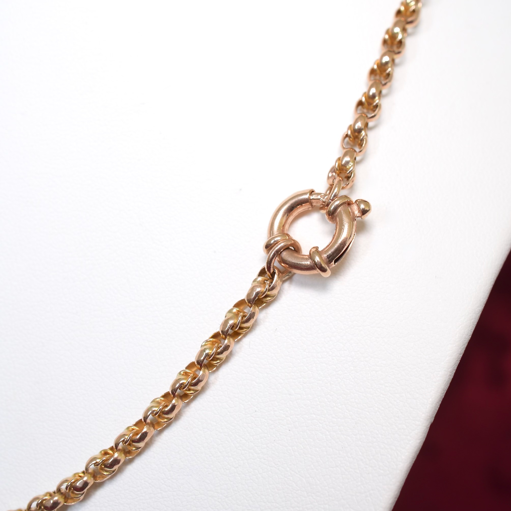 Antique 9ct Rose Gold Fancy Link Chain With Modern Bolt Clasp - 56cm