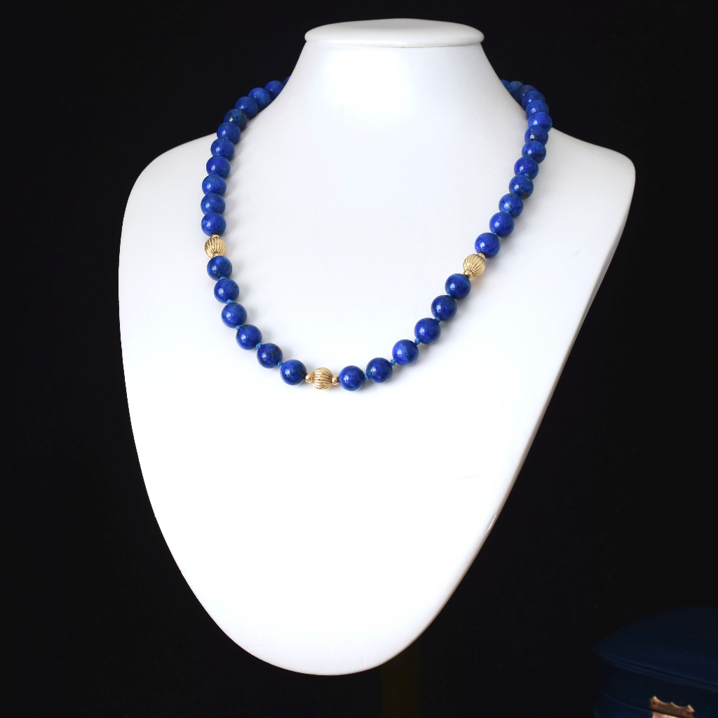 Vintage 14ct Gold And Lapis Lazuli Bead Necklace - 45cm