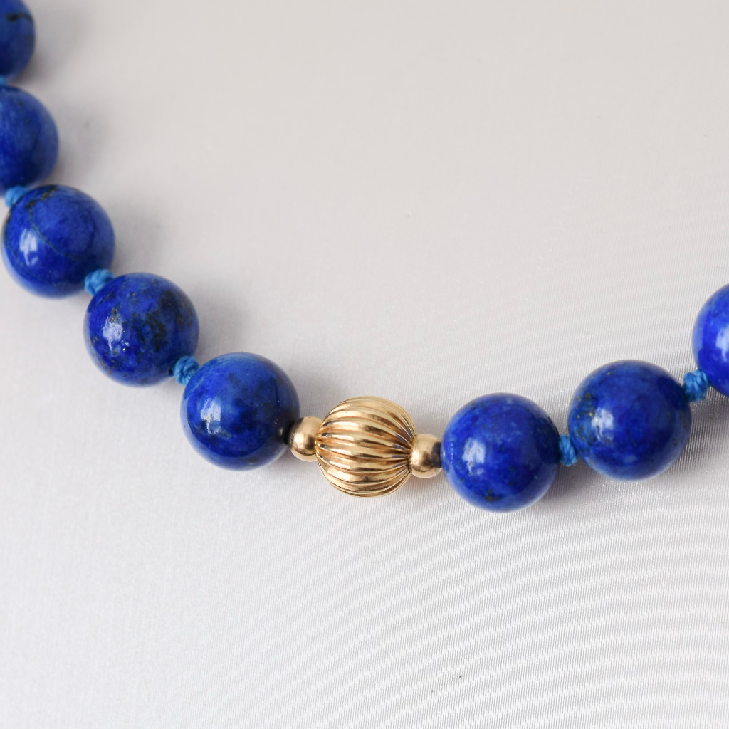 Vintage 14ct Gold And Lapis Lazuli Bead Necklace - 45cm