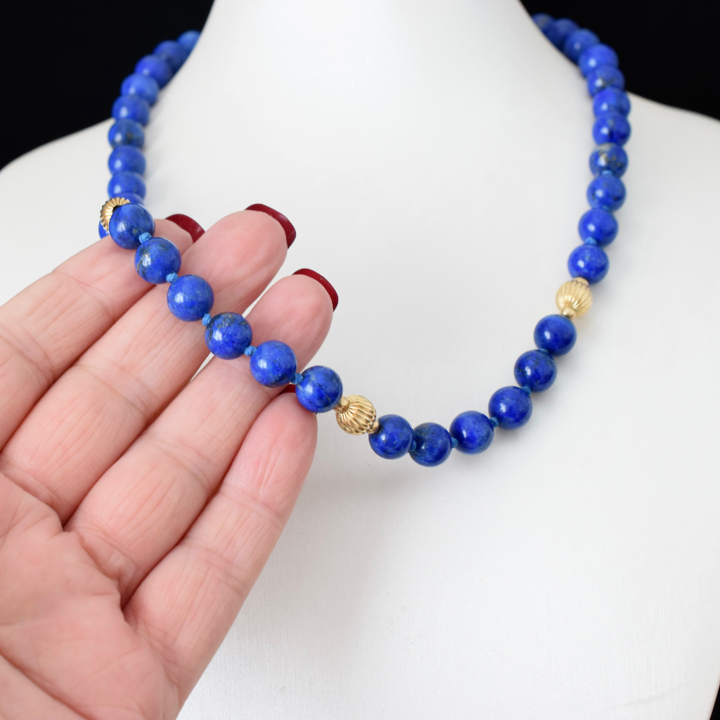 Vintage 14ct Gold And Lapis Lazuli Bead Necklace - 45cm