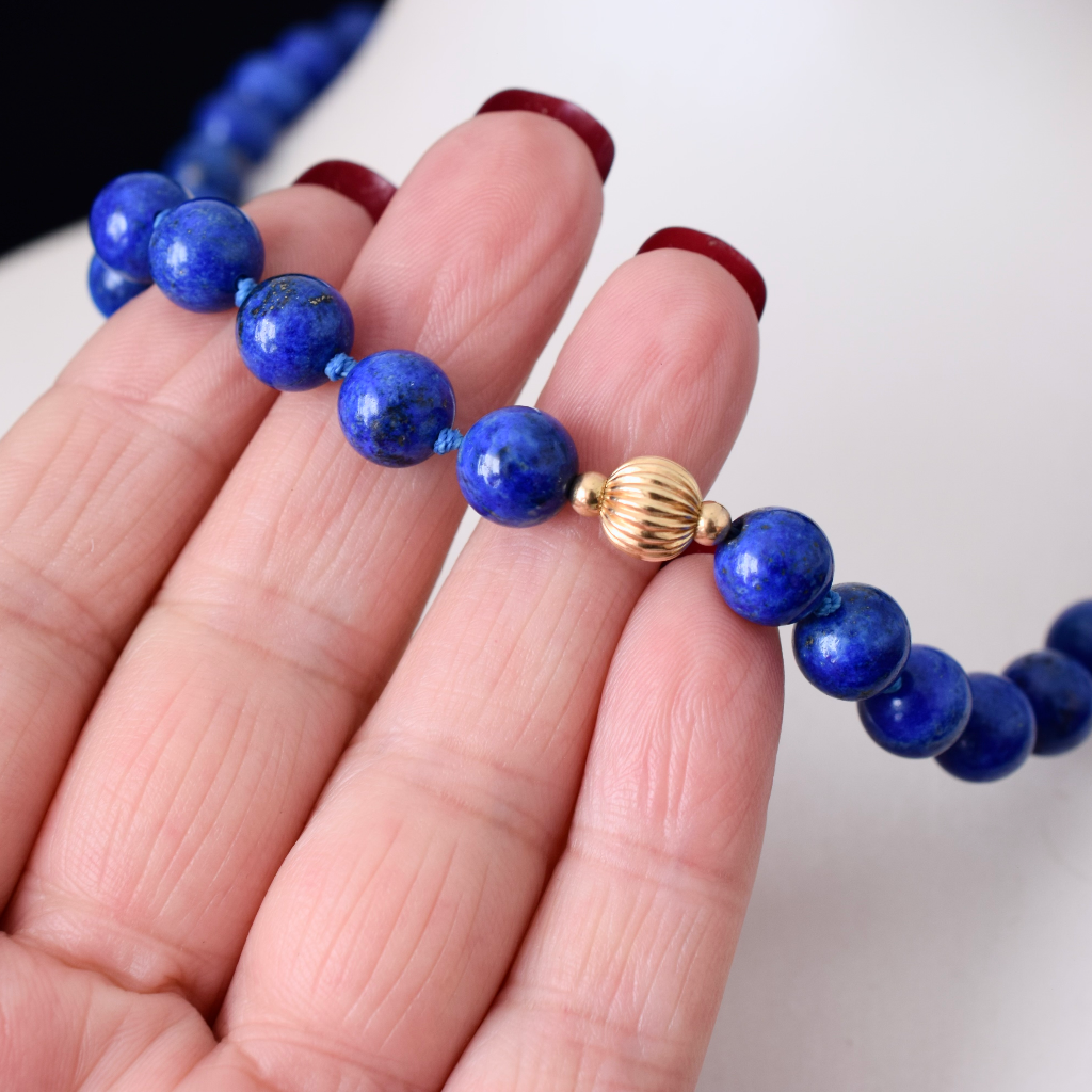 Vintage 14ct Gold And Lapis Lazuli Bead Necklace - 45cm