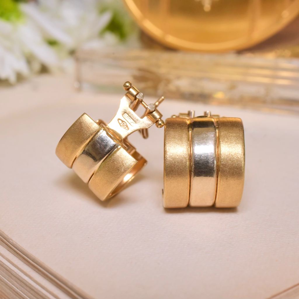 Contemporary Italian 18ct Bi-Colour Hoop Earrings