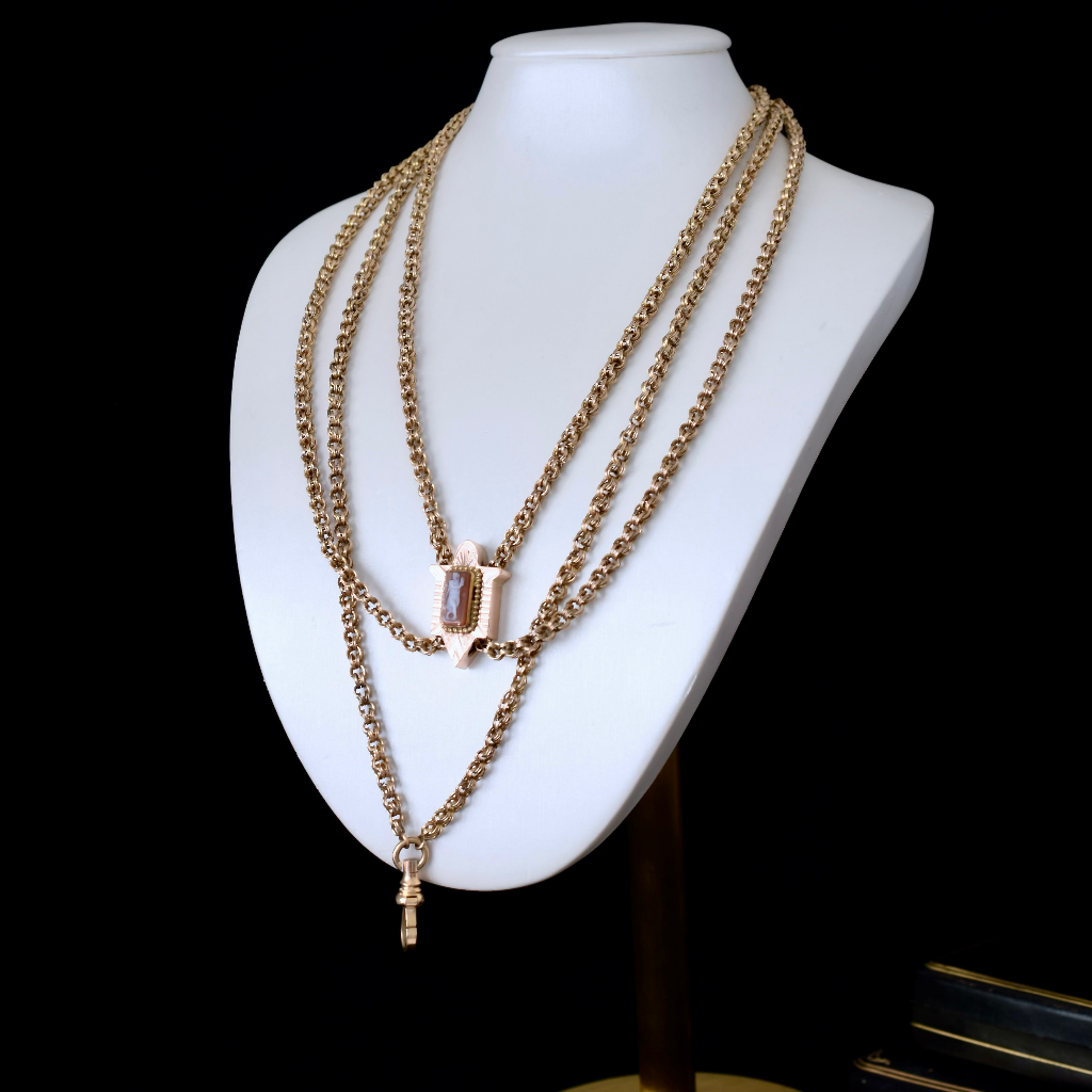 Antique *Rolled Gold* And Hardstone Cameo ‘Slide’ Chain Circa 1920