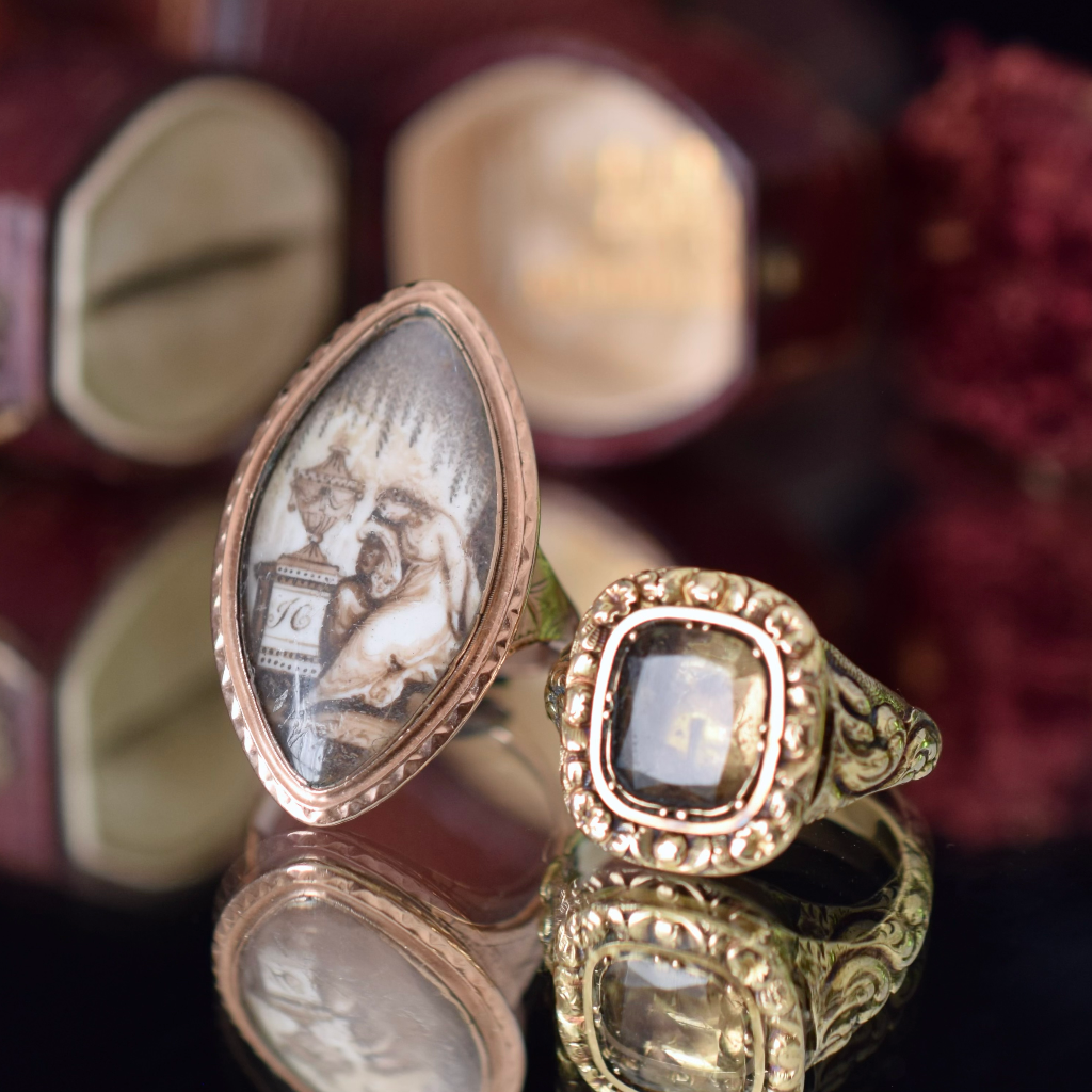 Antique Georgian 12ct Rose Gold Sepia Mourning Ring 1785