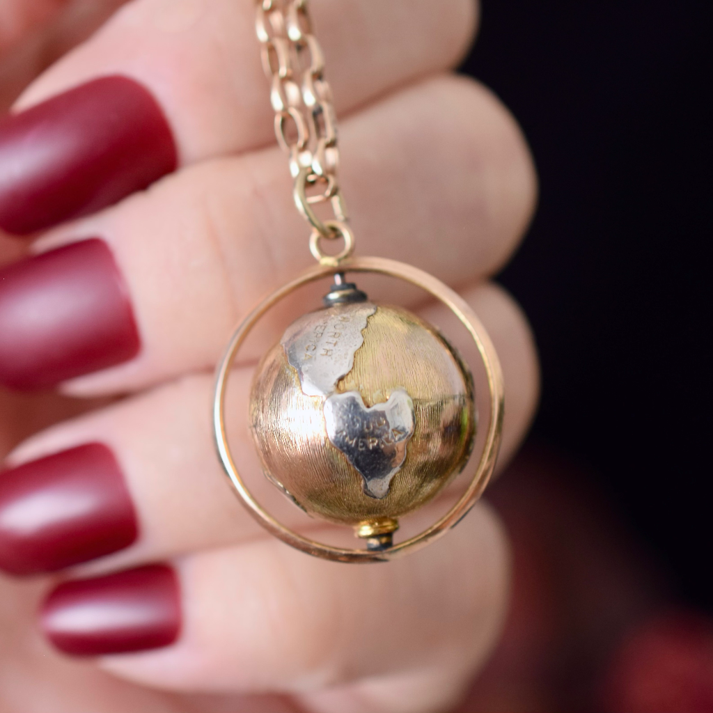 Vintage Mid-Century 14ct Gold World Globe Pendant / Charm Circa 1950