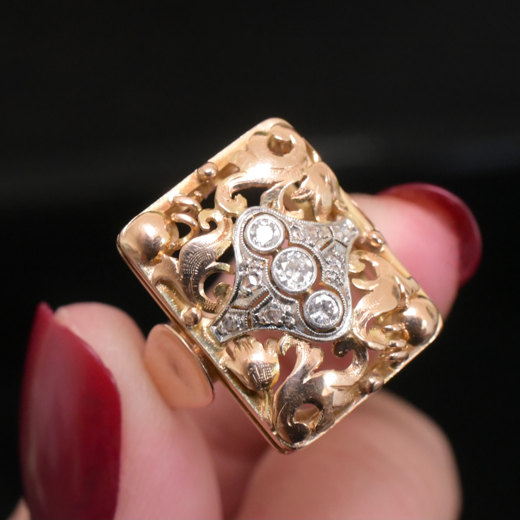 Antique Art Deco 14ct Rose Gold And Diamond Ring Circa 1925