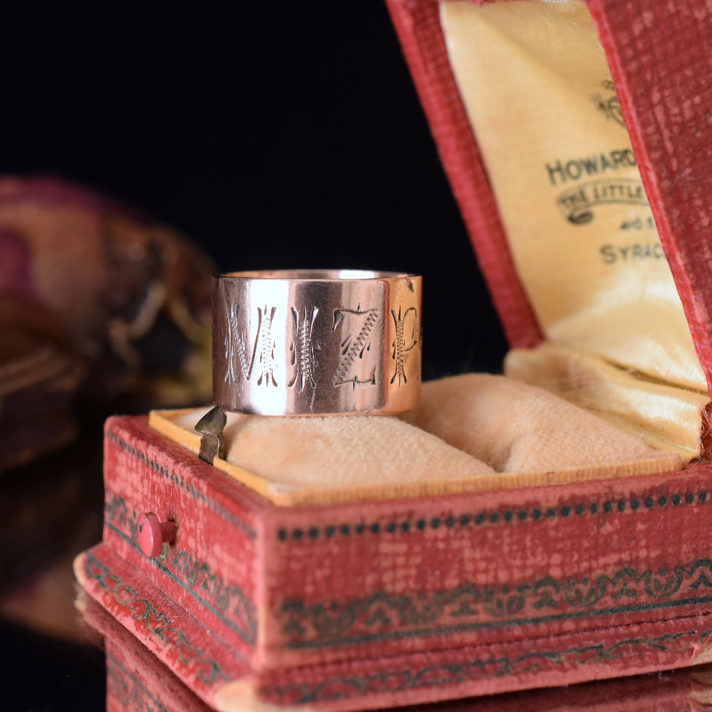 Antique Edwardian 9ct Rose Gold ‘Cigar’ Band ‘MIZPAH’ Ring Circa 1910