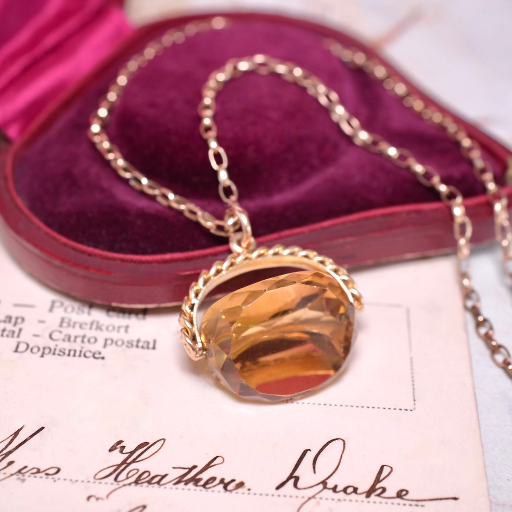 Antique Edwardian 9ct Rose Gold And Citrine ‘Spinner’ Pendant Fob