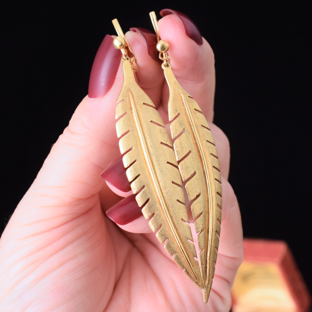 Modern Designer Look 18ct Gold ‘Feather’ Earrings - 16 Grams